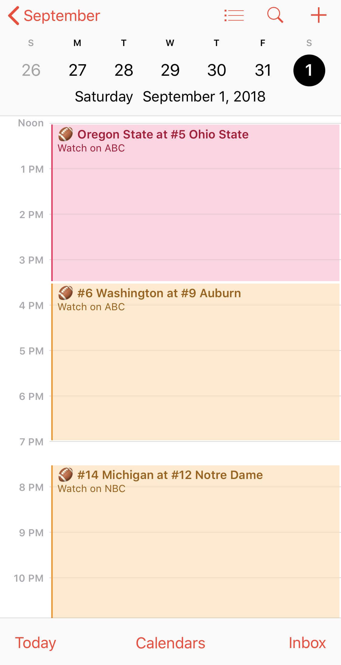 College Football Calendar on iPhone